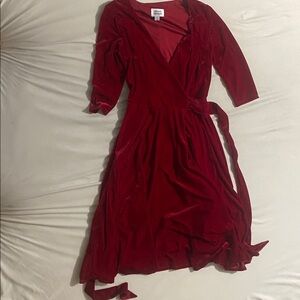 Unique Vintage Deep Red Velvet Wrap Midi Dress
